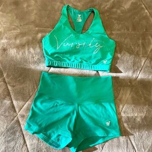 Varsity All Star Fashion Teal Sports Bra and Shorts